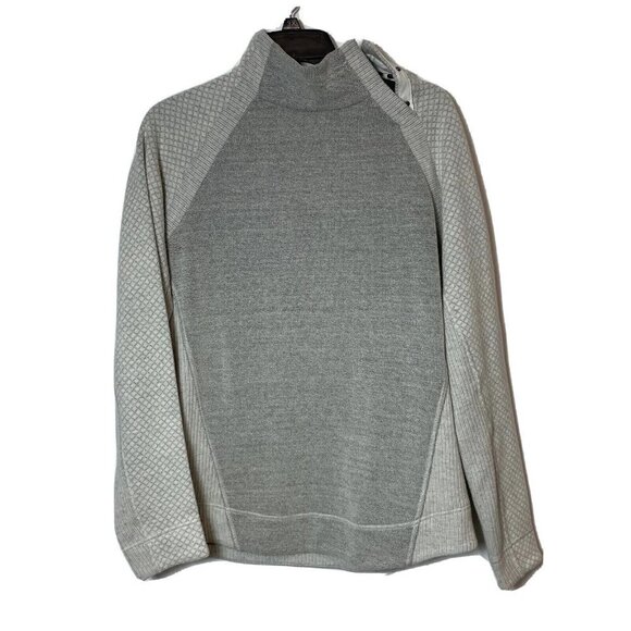 prAna Womens Brandie Wool Blend Pullover Sweater Heather Gray L Snap Collar - Picture 1 of 12